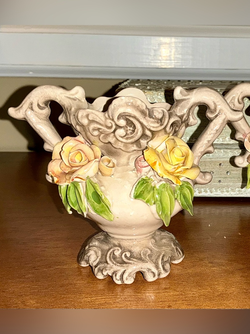 Pair of Vintage Bassano Capodimonte Ceramic Miniature Vases-3.75”